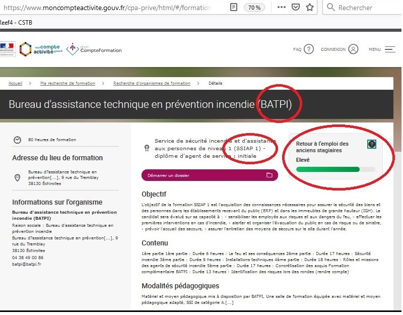 Rretour à l'emplois des anciens stagiaires SSIAP1-Elevé